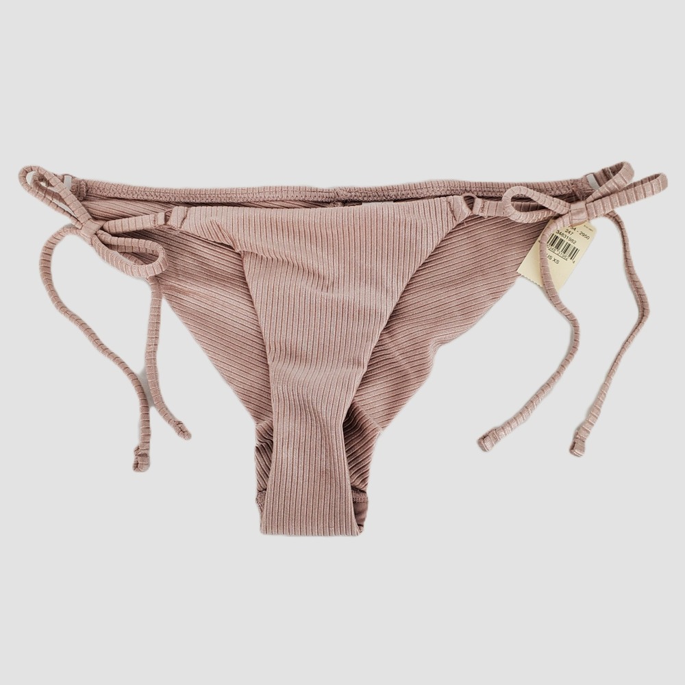 Aerie Womens XS Mauve Ribbed Cheekier Side Tie Bikini Bottom New 075-1754-2950